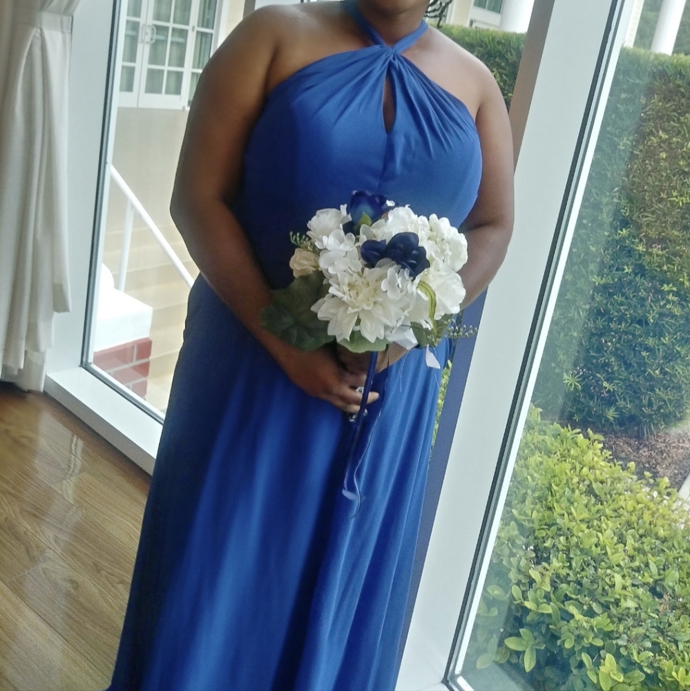 MORILEE Halter Royal Blue Maxi Bridesmaids Dress UK Size 24 US 20 XXL